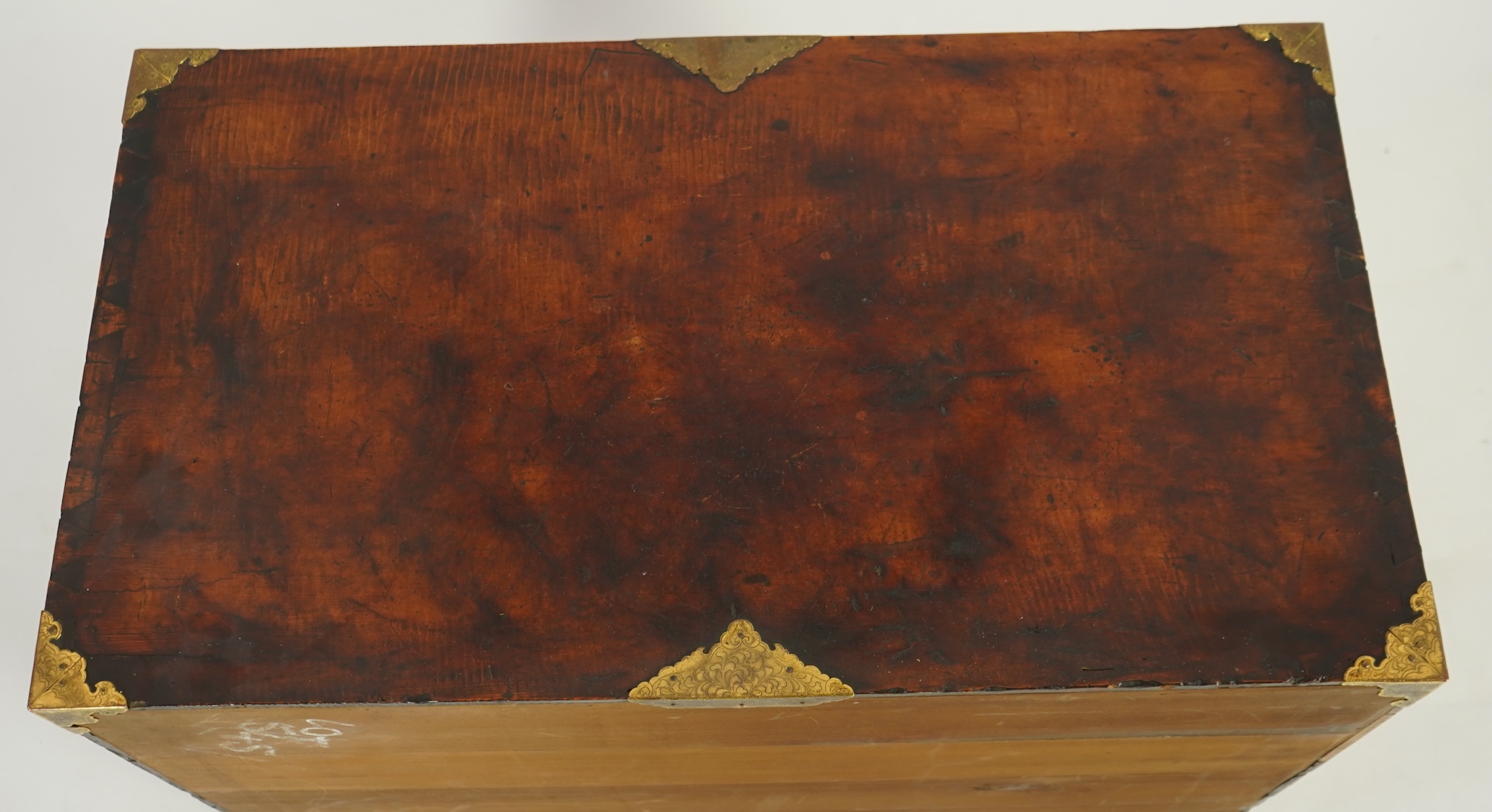 A Japanese mulberry wood, hiromaki-e lacquer and gilt copper mounted cabinet, c.1680-1700